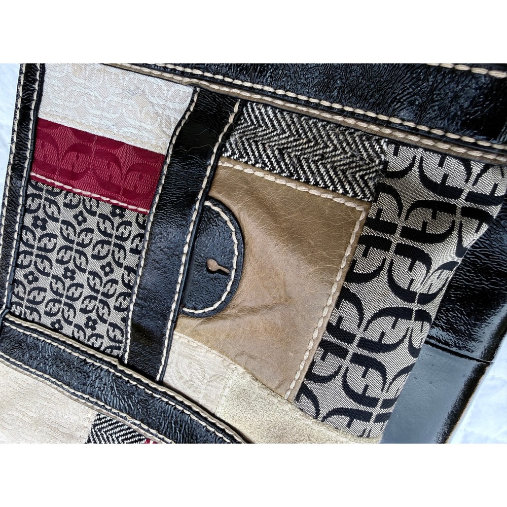 Fossil Vintage Y2K Patchwork Leather Monogram Canvas Suede Shoulder Bag Keyhole - Picture 2 of 9